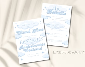 Bride on Cloud Nine Bachelorette Invitation and Itinerary Template, Cloud 9 Bachelorette, Dreamy Bach Weekend Itinerary, Canva Template