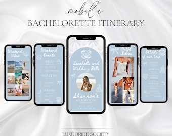 Digital Bachelorette Itinerary Template, Coastal Bachelorette Weekend Planner, Seashells and Wedding Bells, Editable Invite Canva Template