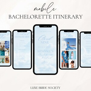Digital Bachelorette Itinerary Template, Cloud 9 Bachelorette Weekend Planner, Blue Bachelorette Party Itinerary, Editable Canva Template