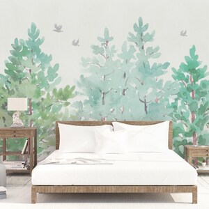 Self Adhesive Forest Green Watercolor Jungle Non-Pasted Removable Wallpaper