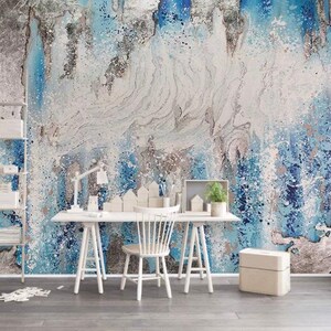 Self Adhesive Abstract Blue Brush Splash Painting Art Non-Pasted Removable Wallpaper