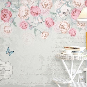 Self Adhesive Victorian Grand Florals Pink Vine Flower Bohemian  Non-Pasted  Removable Wallpaper