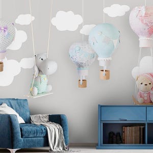 Selbstklebende Teddybär-Kindkarte Heißluftballon-Nicht geklebte entfernbare Tapete