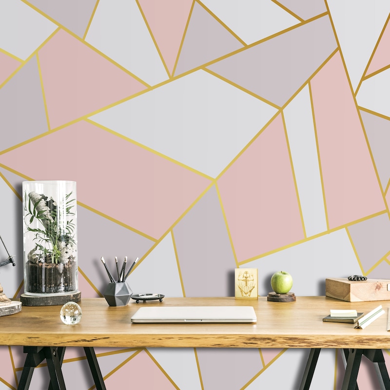 Wallpaper Gold Triangles - Etsy