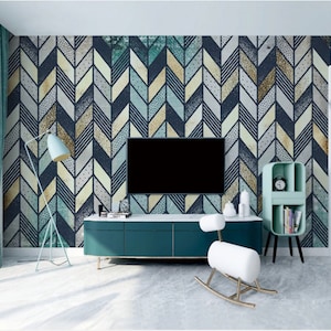 Self Adhesive Colorful Line Rectangle Geometric Shapes Modern Non-Pasted Removable Wallpaper