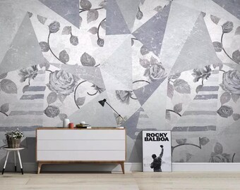 Papel pintado autoadhesivo extraíble con diseño geométrico de flores nórdicas y rosas de estilo escandinavo sin pegar
