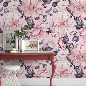 Selbstklebende Minimalistisches skandinavisches Design Rosa Rose Blumenmuster Nicht-geklebte abnehmbare Tapete