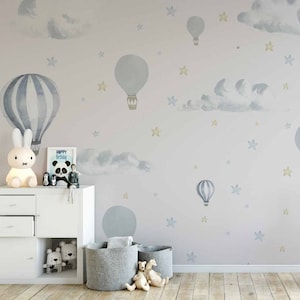 Self Adhesive Balloons in the Sky Clouds Stars Kids Room Nursery Kindergarten Non-Pasted Removable Wallpaper