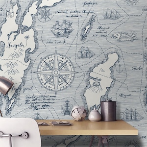 Self Adhesive Explorer Travel Map Pattern Non-Pasted Removable Wallpaper