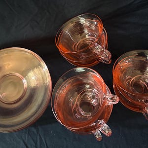 Vintage Cambridge Round Pink Depression Glass Cup & Saucer Set of 7