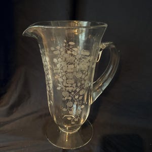 Vintage Etched Glass Pitcher
