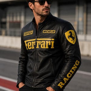 Yellow ferrari racing leather jacket - Etsy 日本