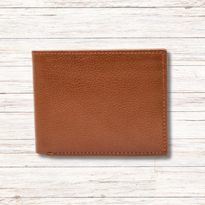 Cartera de cuero granulado de jengibre del tamaño de un dólar, delgada, duradera y hecha a mano.