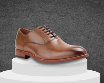 Genuine Classic Light Brown Leather Handcrafted Men’s Oxford Formal Dress Shoes