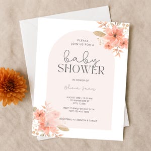 Editable Baby Shower Invitation Template – Blush Floral, Boho Pink Floral Invitation, Canva Evite Instant Download, Clarely Studio
