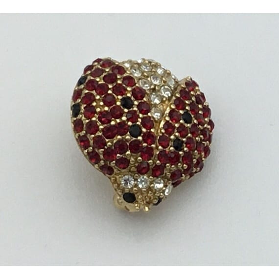 Vintage Ladybug Faux Pearl Rhinestone Gold Tone Small Brooch