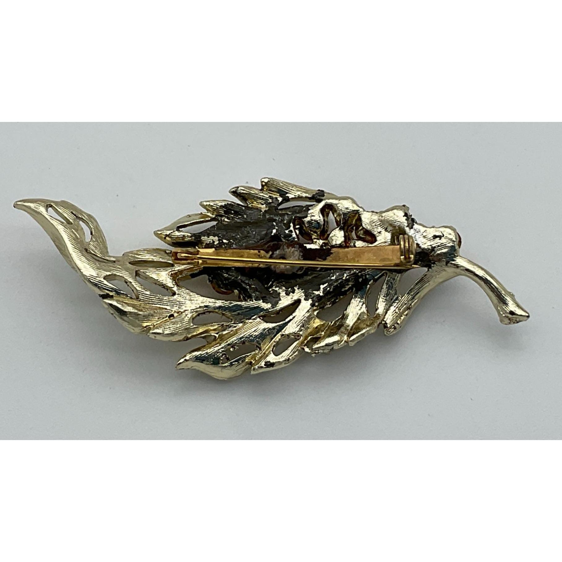 Broche Vintage Feuille D'automne Marron - 3,9 Cm - Plastique - État Neuf Sans Emballage
