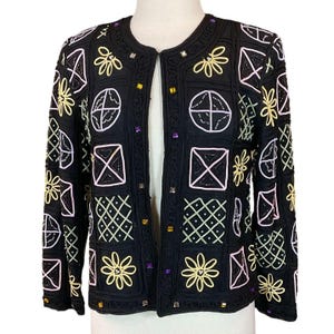 Chaqueta de noche vintage LISA con diseño geométrico y cuentas bordadas de colores