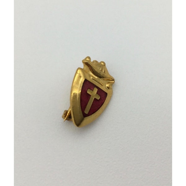 Gold Tone & Red Enamel VINTAGE Christian Cross Lapel Pin Confirmation 1st Comm