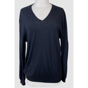 Neiman Marcus Black Cashmere V-Neck Long Sleeve Vintage Sweater XL