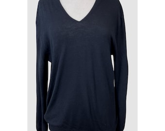 Neiman Marcus Black Cashmere V-Neck Long Sleeve Vintage Sweater XL