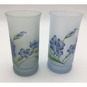 Unbranded Frosted Blue Floral Vintage Drinking Tumblers Set of Two Flared LIp