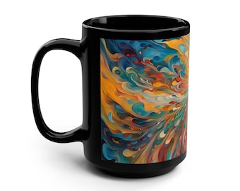 Abstract Mug, Vibrant Coffee Cup for Art Lovers, Unique Gift for Birthdays, Cozy Home Decor, Suitable for All Occasions, 15oz Black