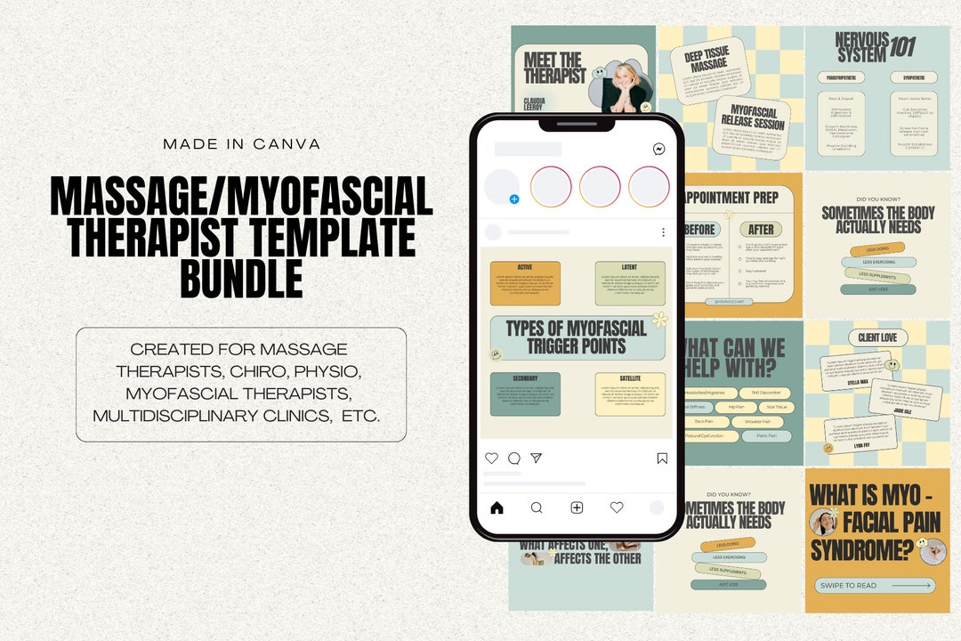 Massage Therapist Instagram Template Bundle | Editable Canva Posts - Etsy