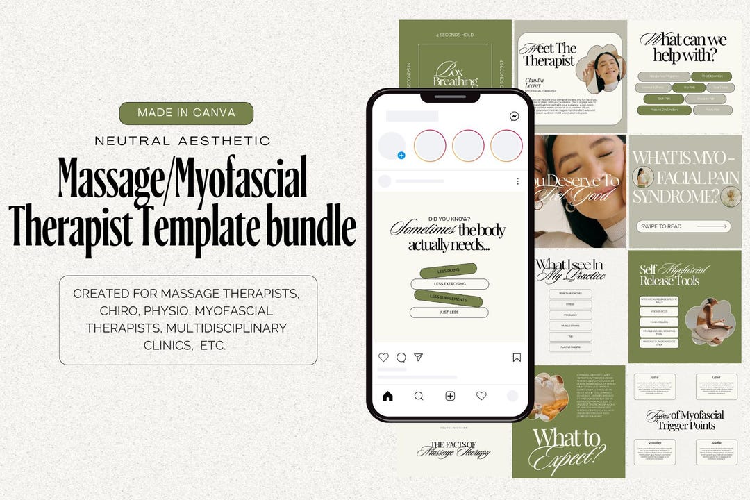 Massage Therapist Instagram Template Bundle | Editable Health Social ...