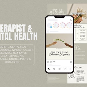 Paquete de plantillas de Instagram para terapeutas, publicaciones de instagram de salud mental, kit de redes sociales para terapeutas, asesoramiento, psicología, plantillas Canva
