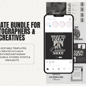 Photography Instagram Template Bundle | Photographer stories, carousels, highlights and posts | Canva Social Media | Photography Templates