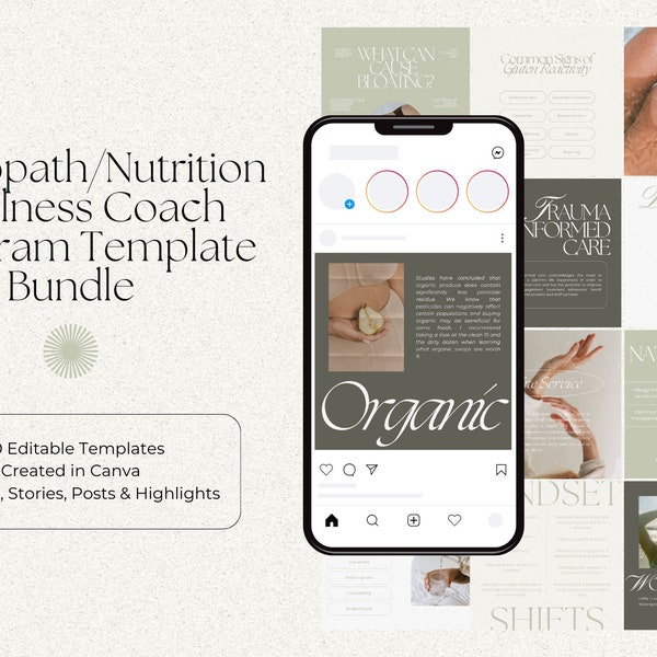 Naturopath | Health Coach | Wellness Coach | Holistic Nutrition Coach Instagram template bundle | Canva Templates | Social Media Templates