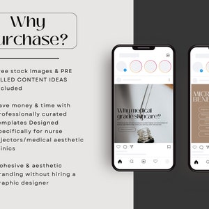 May include: Two phone screens displaying Instagram posts for a medical aesthetic business. The left post features a bottle of serum with the text "Why medical grade skincare?" The right post features the text "Microneedling Benefits" with a list of benefits.