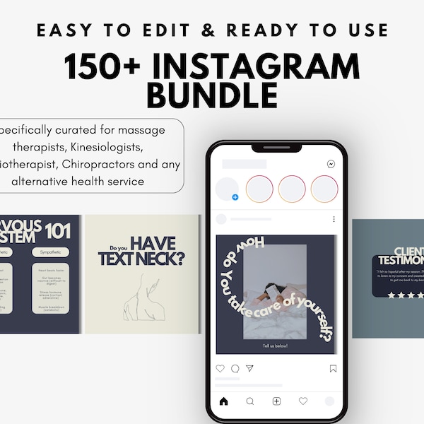 150+ Instagram Template Health Bundle (Physiotherapists, Massage Therapists, Chiropractors) | Editable Canva Templates