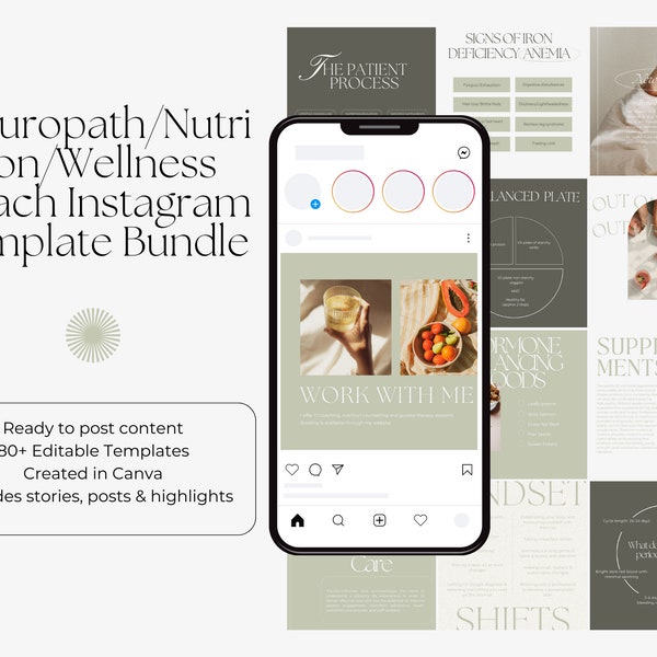 Heilpraktiker, Gesundheitscoach, Wellness Coach, Ganzheitlicher Ernährungscoach Instagram Template Bundle, Canva Templates, Social Media Templates