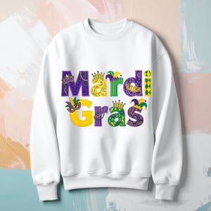 Mardi Gras Embroidery Font PNG | Carnival Letters Alphabet Clipart | Purple Gold Green Patchwork Sublimation