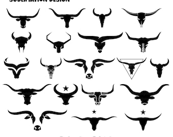 Texas Longhorn Skull SVG Bundle: Hand Drawn Western Clipart (PNG, SVG)