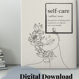 Self Care Women Line Art, Neutral Beige Print, Flower Child, Printable Art, Abstract Line Art, Minimalist Line Art, Inspirational Art, Love