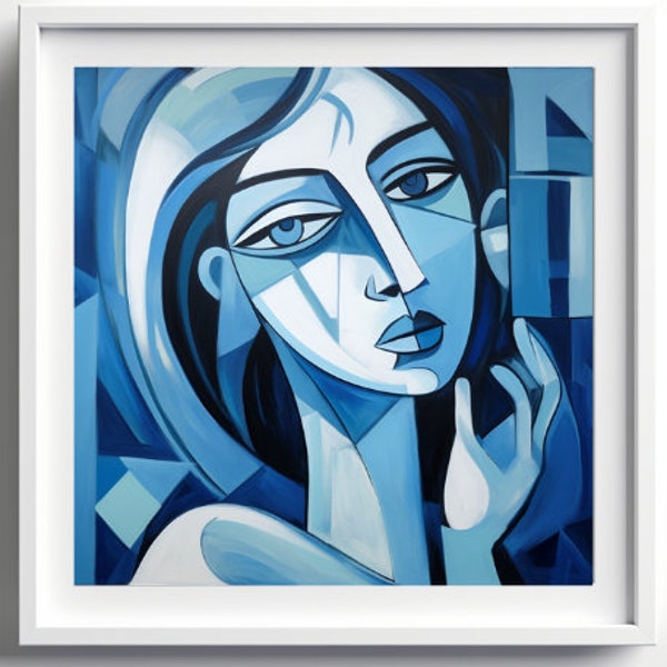 Blauwe periode artwork geïnspireerd door Picasso, digitale download, klaar om af te drukken