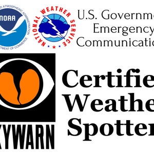 Skywarn NWS Spotter Placard: Amateur Radio GMRS Dash Card (LARGE)