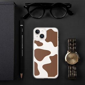 Clear Case w/brown Cow Print for iPhone®, unique cellphone cover, cell phone accessory, trendy, stylish pattern allows phone color to show