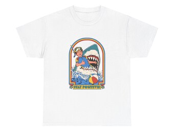 Koszulka vintage, koszulka retro, koszulka sharks, koszulka stay positive, koszulka pozytywna, śmieszna koszulka, humor vintage, prezenty dla niej, prezenty dla niego