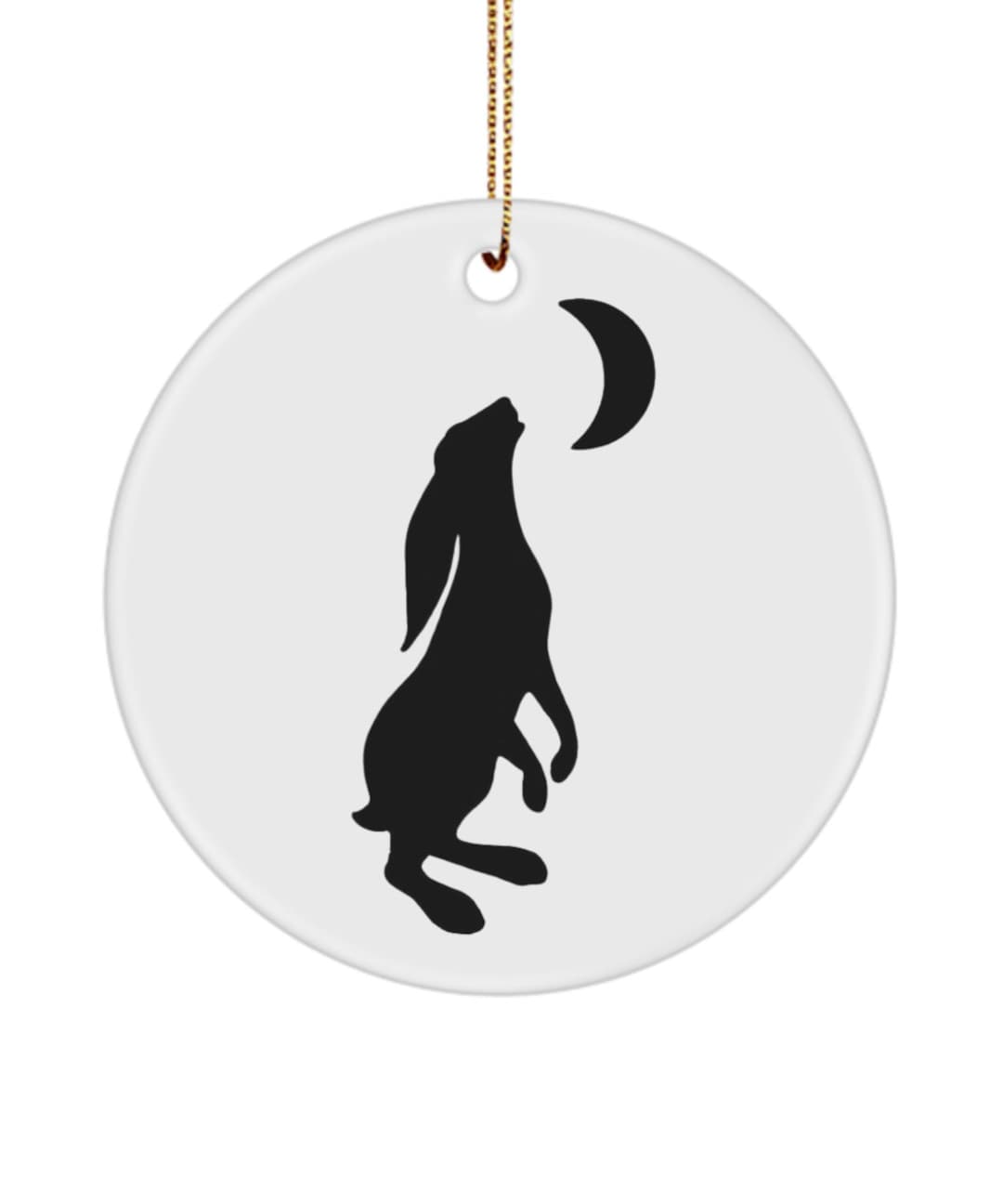 Moon Gazing Hare Ornament Black and White Hanging Wall Art Etsy