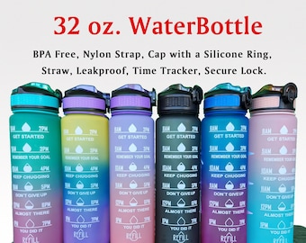32oz Motivational Water Bottle with Time Marker Leakproof Flip Top BPA Free Customizable Personalized 1 lt Water Bottle with Straw Fitness