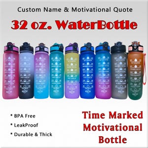 Water Bottle with Time Marker 32oz Motivational Leakproof Flip Top BPA Free Customizable Personalized 1 lt Water Bottle with Straw Fitness
