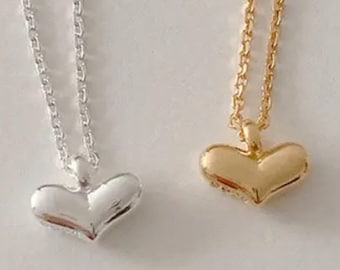 Trendy Puff Heart Pendant Necklace: Gold or Rhodium Plated Over 925 Sterling Silver. #1118