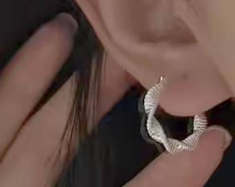 Modern Twisted Silver Hoop Earrings:  Rhodium Plated Over 925 Sterling Silver. #1122