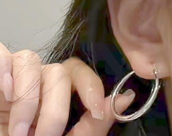 Slim Silver Crescent Hoop Earrings. 3 Sizes: Rhodium Plated Over 925 Sterling Silver. #1121