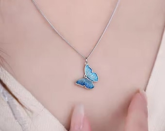 Elegant Butterfly Pendant Necklace: Rhodium Plated Over 925 Sterling Silver. #1089