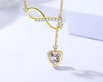 Classic Eternity & Heart Pendant Necklace: Gold Plated Over Sterling Silver. #1090